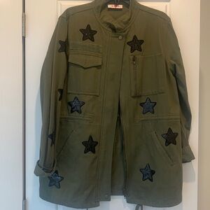 Buddy Love Army Green Jacket with Black sequin Stars. nWOT size L